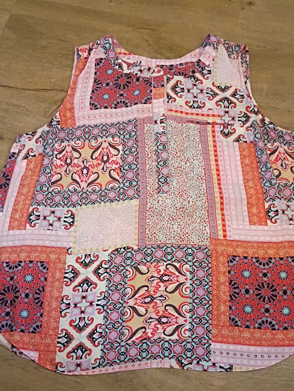 Sleeveless Patchwork Print Tank Top - Pink Multi